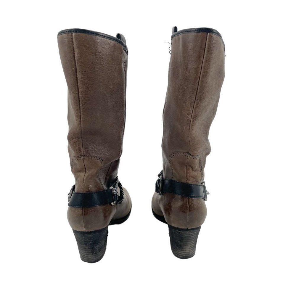 Nicole Brown Vegan Leather Chain Buckle Knee High Heeled Boots Womens Size 8 - Picture 3 of 9